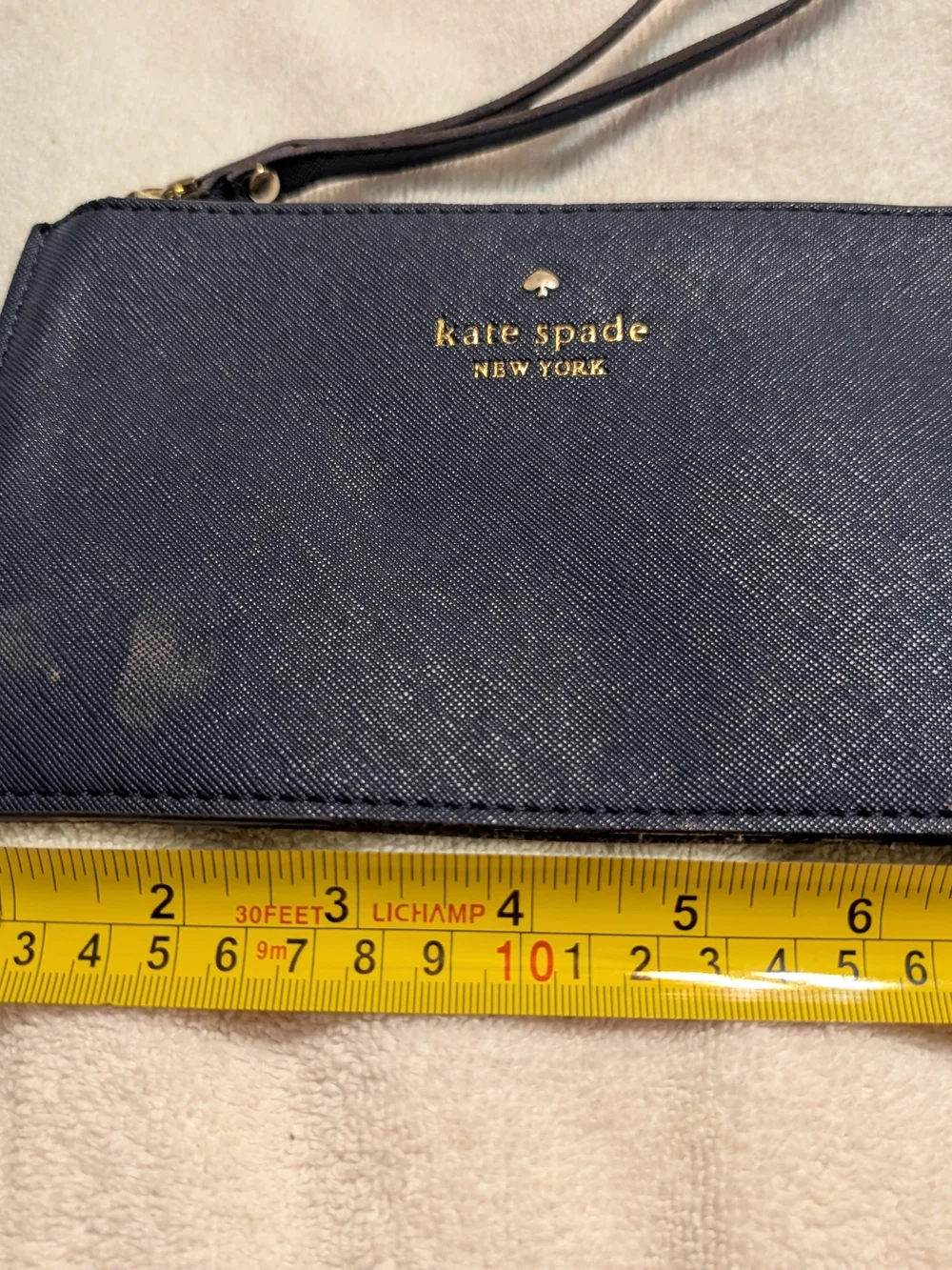 kate spade Navy Saffiano Leather Wristlet with Gold Logo